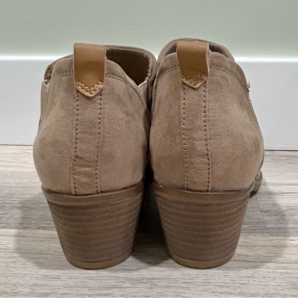 Dr. Scholl’s Laurel Ankle Boots Tan Suede Leather Low Block Heel Booties Size 8 - Picture 4 of 8